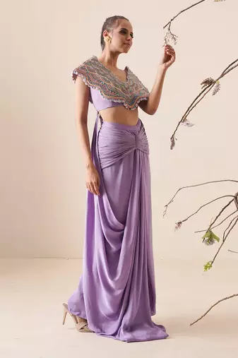 Lavender modal satin skirt set