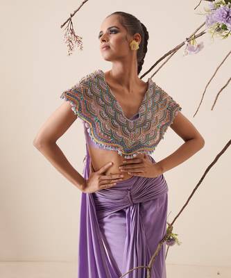 Lavender modal satin skirt set 4