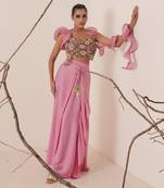 Bright bubble gum pink modal satin skirt set