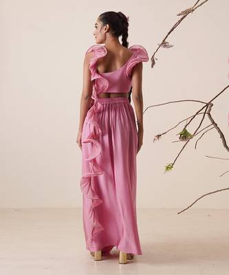 Bright bubble gum pink modal satin skirt set 2