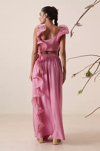 Bright bubble gum pink modal satin skirt set