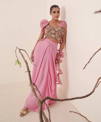 Bright bubble gum pink modal satin skirt set 3