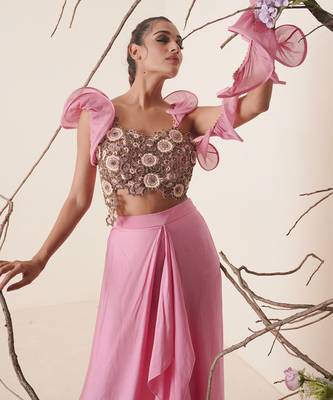Bright bubble gum pink modal satin skirt set 4