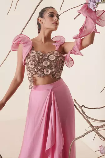 Bright bubble gum pink modal satin skirt set