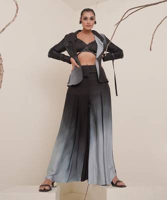 Black modal satin pant set 1