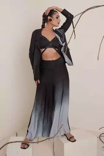 Black modal satin pant set