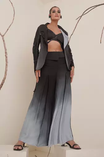 Black modal satin pant set