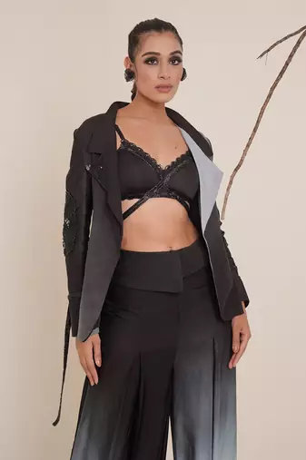 Black modal satin pant set