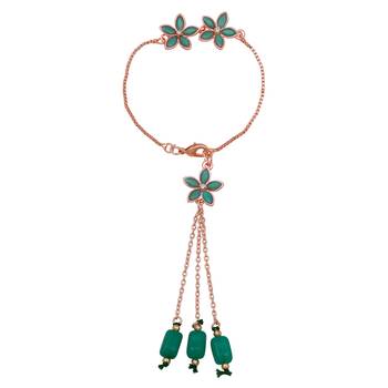 Mahi rose gold plated green crystals floral lumba rakhi for bhabhi (ral1100711zgre) 1