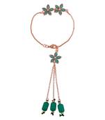Mahi rose gold plated green crystals floral lumba rakhi for bhabhi (ral1100711zgre)