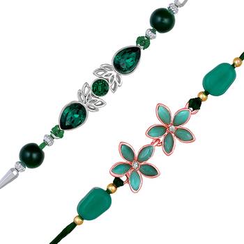 Mahi combo of two beautiful rakhis with green and white crystals for brothers (rco1105524m) 1