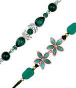 Mahi combo of two beautiful rakhis with green and white crystals for brothers (rco1105524m)