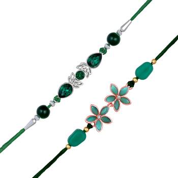 Mahi combo of two beautiful rakhis with green and white crystals for brothers (rco1105524m) 3