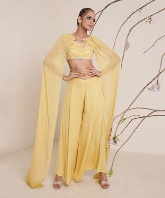 Yellow modal satin pant set 1