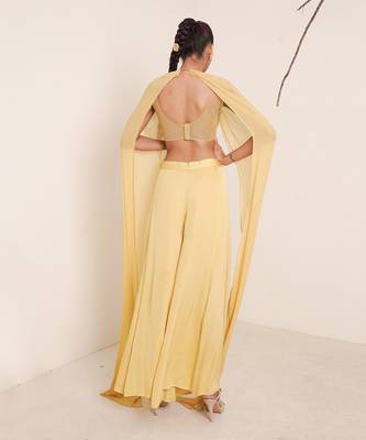 Yellow modal satin pant set 2