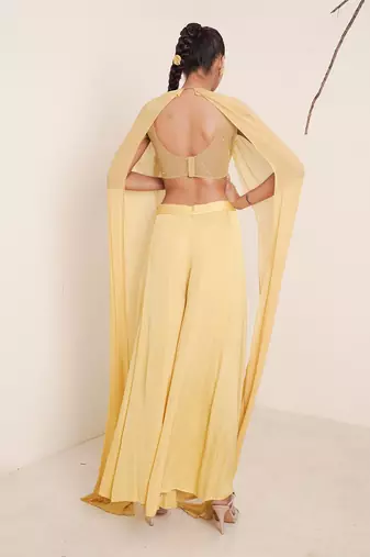 Yellow modal satin pant set