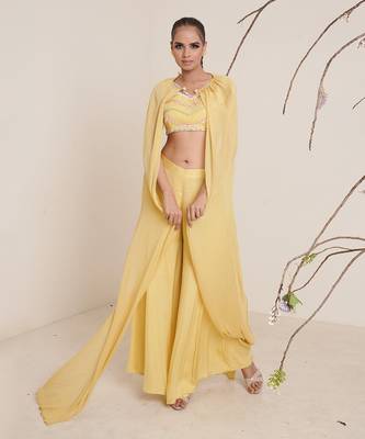 Yellow modal satin pant set 3