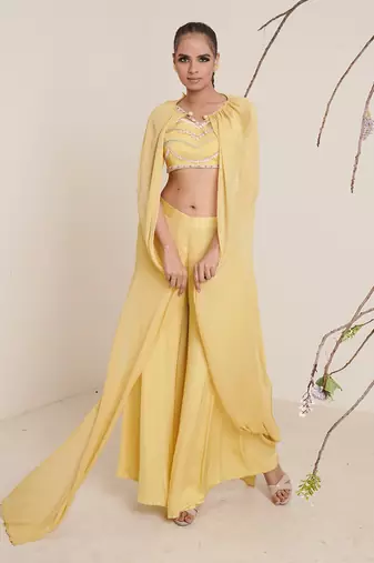 Yellow modal satin pant set