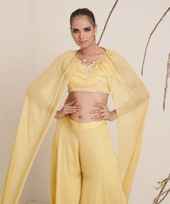 Yellow modal satin pant set 4