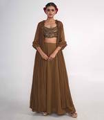 Chocolate brown georgette blend pant set