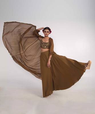 Chocolate brown georgette blend pant set 2