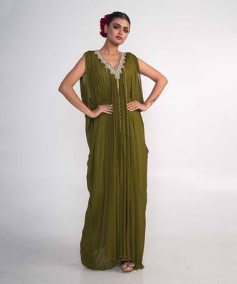 Olive green chiffon dress 1