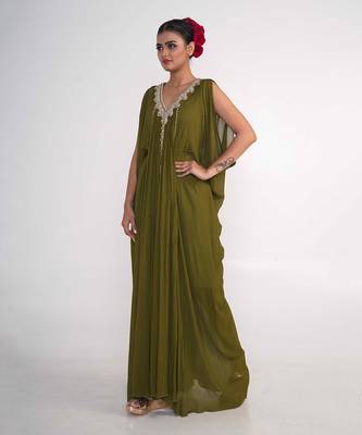 Olive green chiffon dress 2
