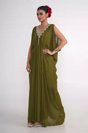 Olive green chiffon dress