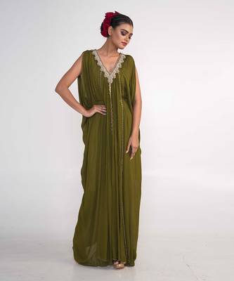 Olive green chiffon dress 3