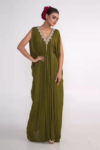 Olive green chiffon dress