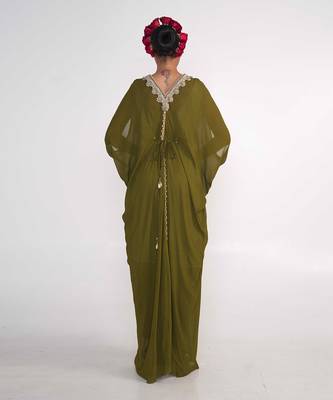 Olive green chiffon dress 4