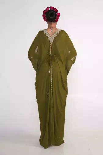 Olive green chiffon dress