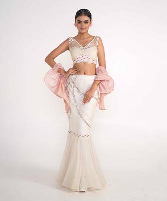 Ivory net and organza lehenga set 1