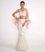 Ivory net and organza lehenga set