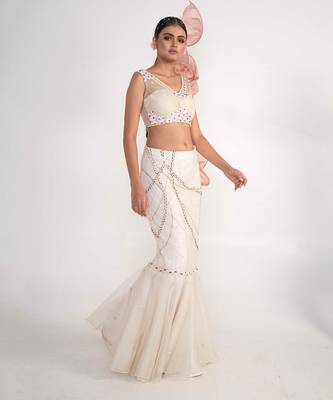 Ivory net and organza lehenga set 2
