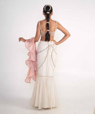 Ivory net and organza lehenga set 3
