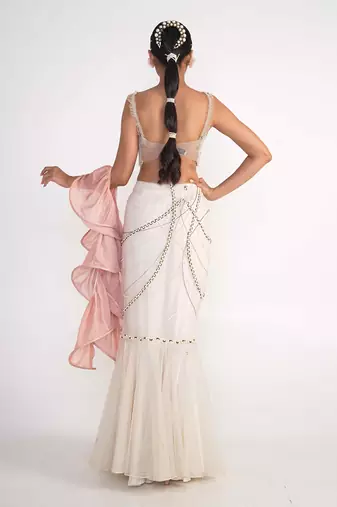 Ivory net and organza lehenga set