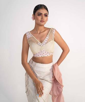 Ivory net and organza lehenga set 4