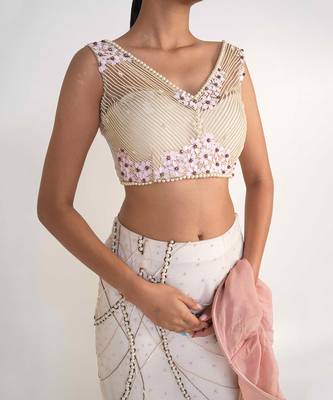 Ivory net and organza lehenga set 5
