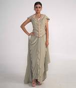 Moss green georgette jacket set