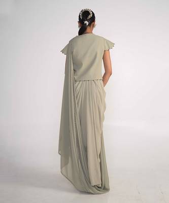 Moss green georgette jacket set 5