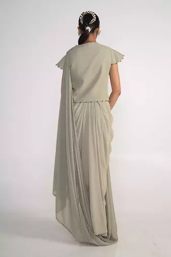 Moss green georgette jacket set