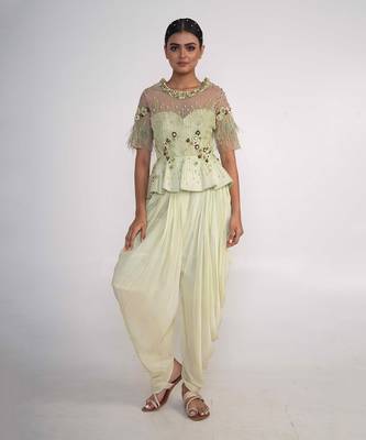 Lime green modal satin peplum set 1