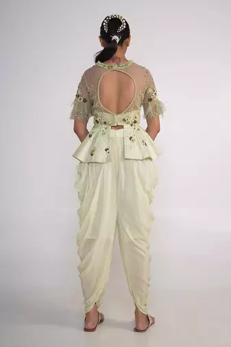 Lime green modal satin peplum set