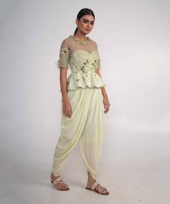 Lime green modal satin peplum set 3