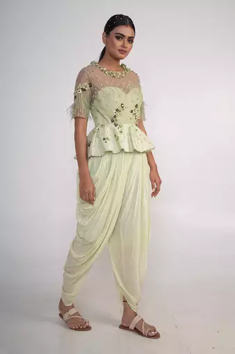 Lime green modal satin peplum set