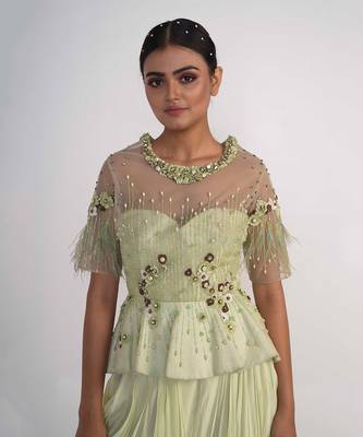Lime green modal satin peplum set 4