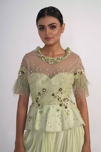 Lime green modal satin peplum set
