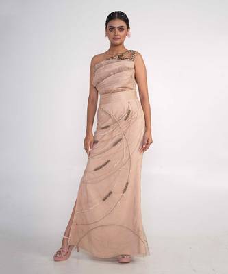 Champagne modal satin and net gown 1