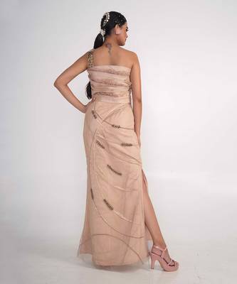 Champagne modal satin and net gown 2